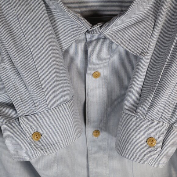 Levi Strauss Signature Mens 2XL White Blue Striped Cotton Long Sleeve Button Up - Picture 7 of 7